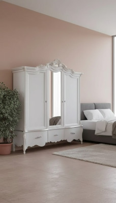 Weißer Kleiderschrank Massivholz Möbel Schlafzimmer Designer Glastüren
