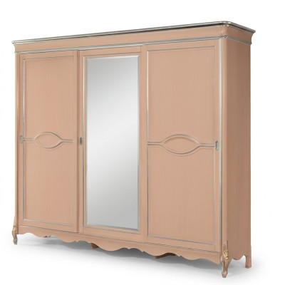 Beiger Schlafzimmer Kleiderschrank 3-türig Massivholz Möbel Klassisch