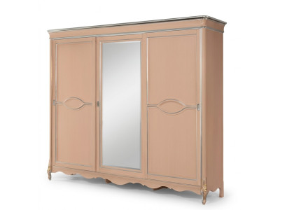 Beiger Schlafzimmer Kleiderschrank 3-türig Massivholz Möbel Klassisch