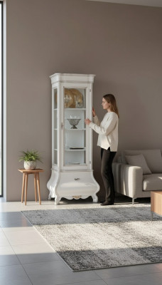 Luxus Holzschrank Design Vitrine weiß Italienisch Möbel Schrank Vitrinen
