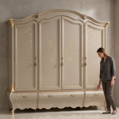 Großer Klassischer Viertüriger Kleiderschrank Luxus Massivholz Möbel