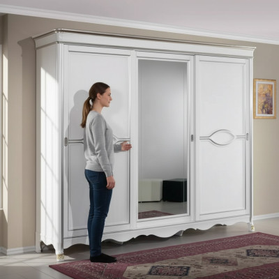 Weißer Klassischer Kleiderschrank Spiegeltür Schlafzimmer Möbel Design