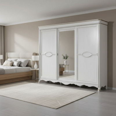Weißer Klassischer Kleiderschrank Spiegeltür Schlafzimmer Möbel Design
