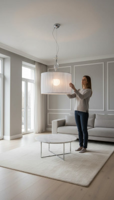 Stilvoller weißer Kronleuchter Deckenlampe Schirm Hängeleuchte neu