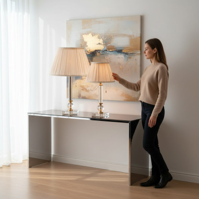 Klasická krystalová stojací lampa, osvětlení stolu, luxusní nábytek, nové.