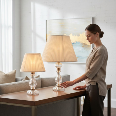 Weiße Transparente Tischlampe Antik Stil Kronleuchter Kristall Lampe