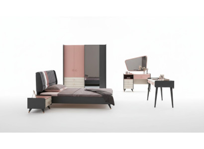 Schlafzimmer 6tlg Bett Nachttisch Kleiderschrank Kommode Spiegel Schreibtisch