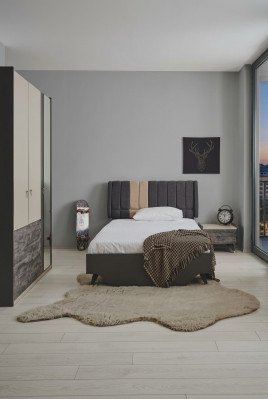 Luxuriöses stilvolle Grau Schlafzimmerset Modern Bett Nachttisch neu