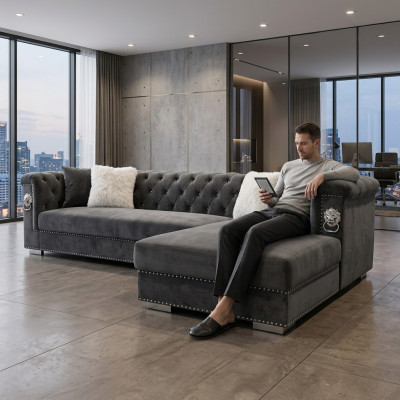 Ecksofa Couch Sofa Eckgarnitur Design Couchen Wohnlandschaft Grau Stoff