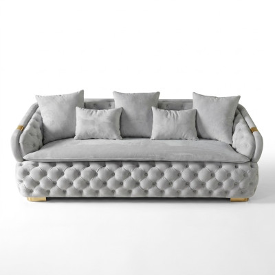 luxuriöse Designer Grau 3-Sitzer Luxus Chesterfield Stoffsofa Modern neu