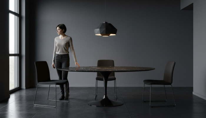 Jídelní nábytek černý jídelní stůl stůl designové stoly luxusní nábytek kulaté nové