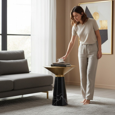 Schwarzer Designer Beistelltisch Luxus Edelstahl Möbel Wohnzimmer Tisch