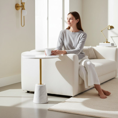 Weißer Rundtsch Marmortische Metall Möbel Beistelltische Designer Tisch