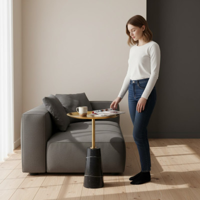 Designer Černý přistavovací nízký stůl z mramoru Luxusní nábytek do obývacího pokoje