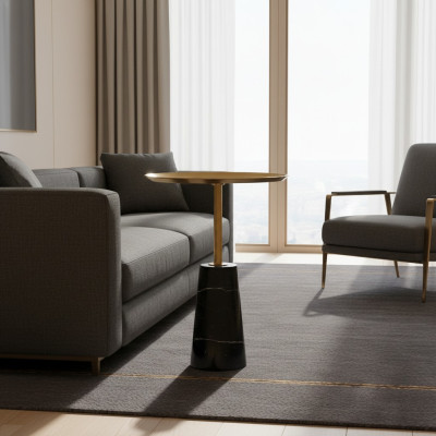 Designer Černý přistavovací nízký stůl z mramoru Luxusní nábytek do obývacího pokoje