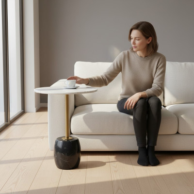 Designer Runder Beistelltisch Mit Marmorplatte Hochwertiger Couchtisch