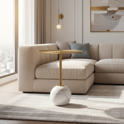 Kleiner Runder Beistelltisch Mit Ablage Goldplatte Designer Wohnzimmer