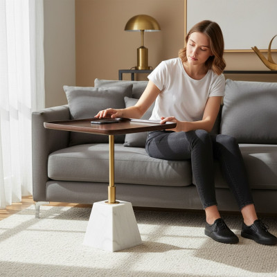 Weiß-Brauner Metalltisch Designer Beistelltische Luxus Couchtische Neu