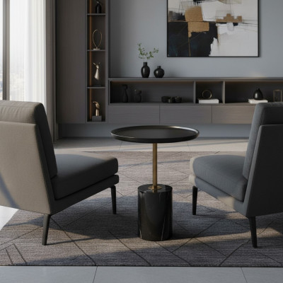 Runder Schwarzer Beistelltisch Mit Edelstahfuß Designer Ablagetisch