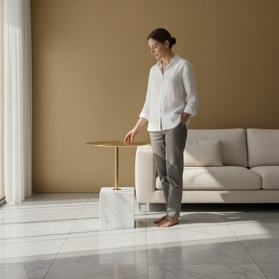 Luxuriöser Weißer Beistelltisch Wohnzimmer Designer Ablage Couchtische