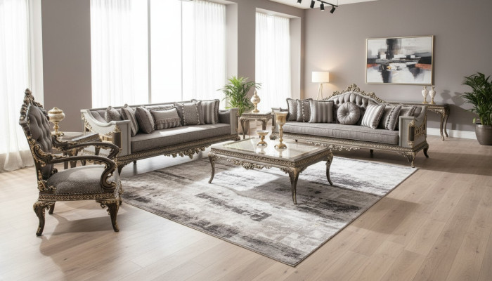 Klassische Graue Chesterfield Sofagarnitur 3+3+1 Sitzer Couchtisch 4tlg
