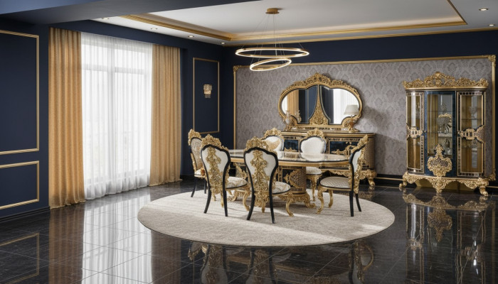 Schwarz-Goldenes Esszimmer Set Essgarnitur Holz Möbel Esstisch 5tlg Neu