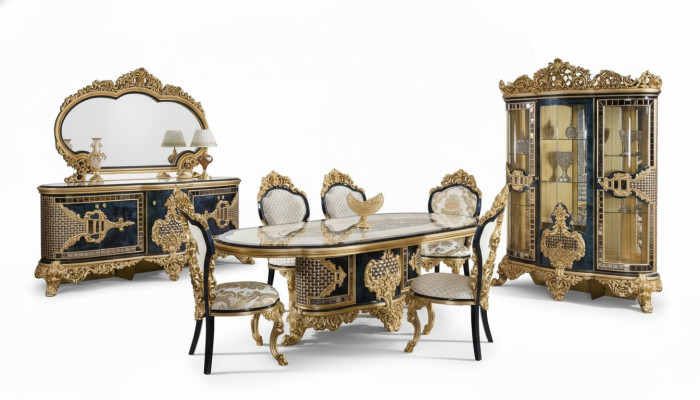 Schwarz-Goldenes Esszimmer Set Essgarnitur Holz Möbel Esstisch 5tlg Neu