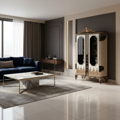 Klasická vitrína Luxus Dřevěná vitrína Skříně Designové prosklené dveře Skříň