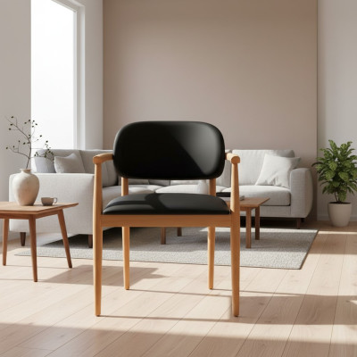 Černé křeslo designu jídelní židle Luxus jednosedadlo nábytek z dubu.