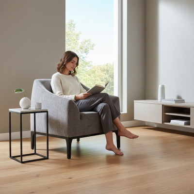Šedá obývací křeslo, polstrované křeslo, jednosedadlový moderní relaxační křeslo