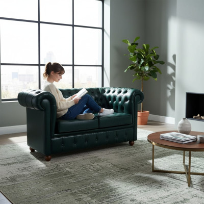 Dunkelblauer Chesterfield Zweisitzer Modernes Sofa 2-Sitzer 2-er Sofa