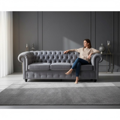 Chesterfield šedý třímístný luxusní gauč designérská obývací sofa