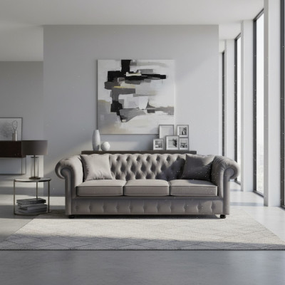 Chesterfield šedý třímístný luxusní gauč designérská obývací sofa