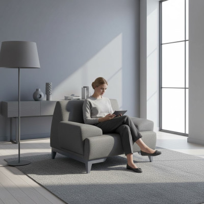 Grauer Designer Sessel Moderner Wohnzimmer 1-Sitzer Relax Polstersessel
