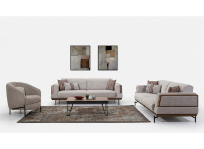 Taupe sedací souprava 3+3+1 sedadla obývací pokoj set konferenční stůl Moderní sedací soupravy