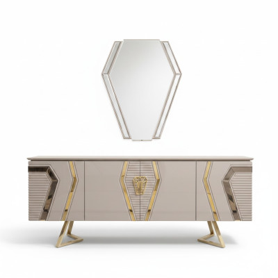 Luxus bílo-zlatá komoda s zrcadlem Designer Sideboard dřevěný nábytek