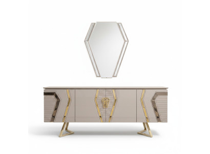 Luxus bílo-zlatá komoda s zrcadlem Designer Sideboard dřevěný nábytek