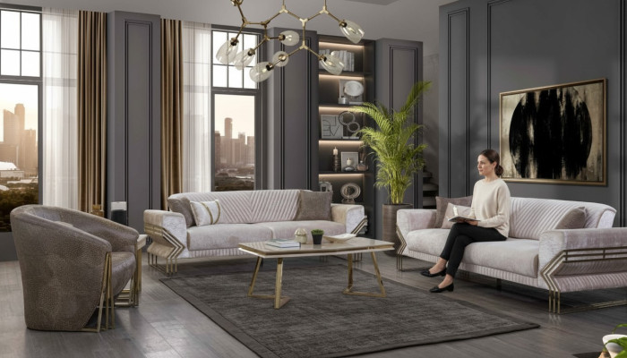 Designer Sofagarnitur 3+3+1 Sitzer Moderne Komplette Couchgarnitur Neu