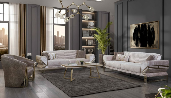 Designer Sofagarnitur 3+3+1 Sitzer Moderne Komplette Couchgarnitur Neu