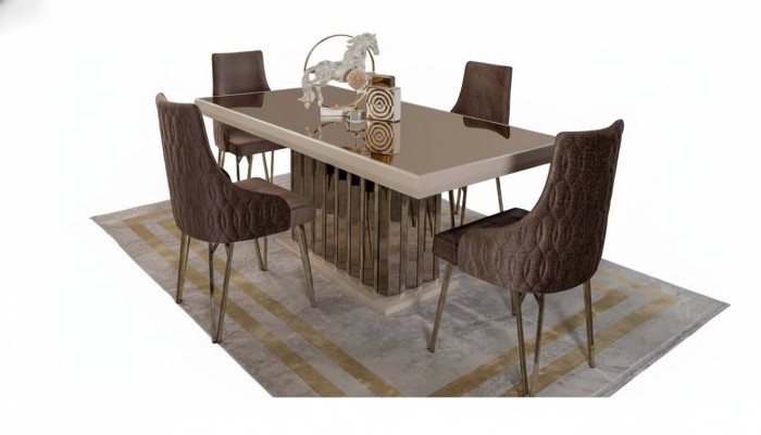 Luxus Esszimmer set Esstisch 4x Stühle Metall Stuhl Textil Essgruppe Garnitur