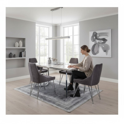 Komplett Set Esstisch 4x Stühle Esszimmer Set Ess Gruppe Metall Tisch neu