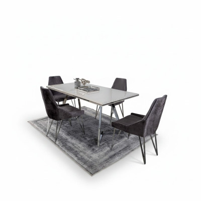 Komplett Set Esstisch 4x Stühle Esszimmer Set Ess Gruppe Metall Tisch neu