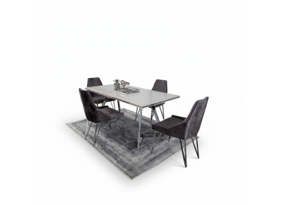 Komplett Set Esstisch 4x Stühle Esszimmer Set Ess Gruppe Metall Tisch neu