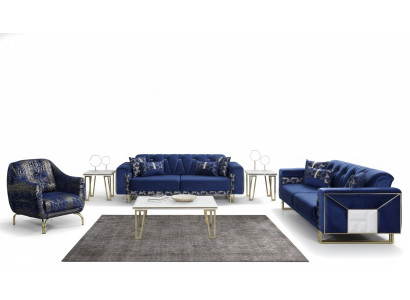 Luxus Blaue Sofagarnitur Designer Dreisitzer Couchtisch Beistelltisch