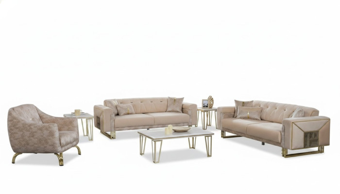 Komplette Beige Sitzgarnitur Wohnzimmer Sofas Luxus Sessel Couchtisch