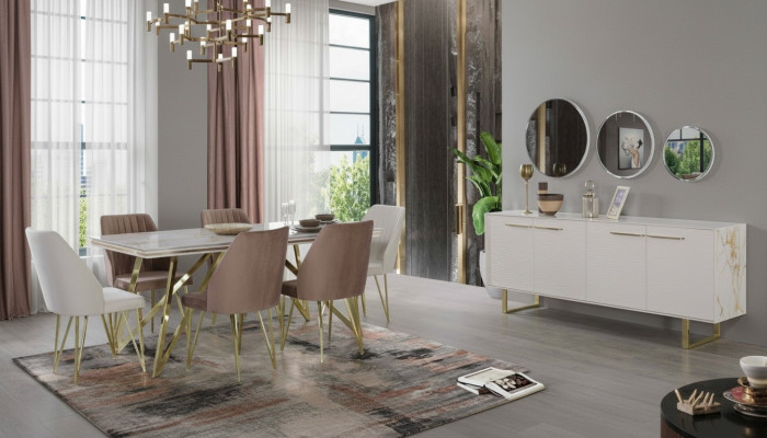 Exkluzivní nábytek do jídelny - designérská sada z nerezové oceli - jídelní stůl s židlemi