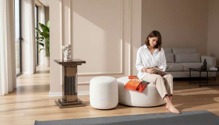 Luxus Polster Hocker Rundhocker Sitzmöbel Designer Stilvolle Möbel