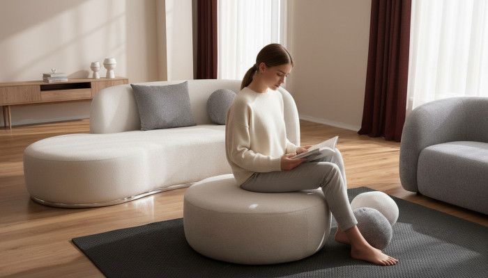 Weißer Luxus Polster Hocker Rundhocker Sitzmöbel Designer Stilvolle Möbel