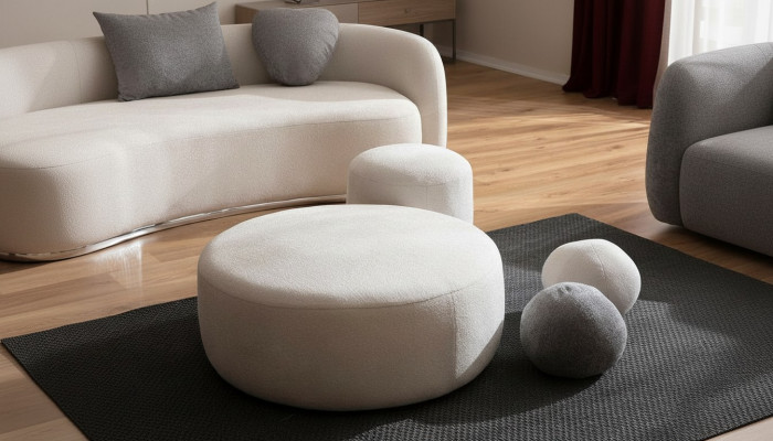 Weißer Luxus Polster Hocker Rundhocker Sitzmöbel Designer Stilvolle Möbel