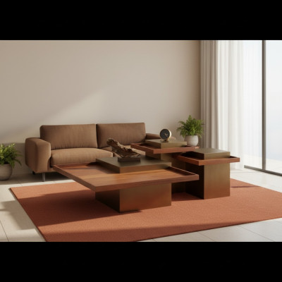 Moderner Brauner Couchtisch Set Wohnzimmer Holz Kaffeetisch Luxus set